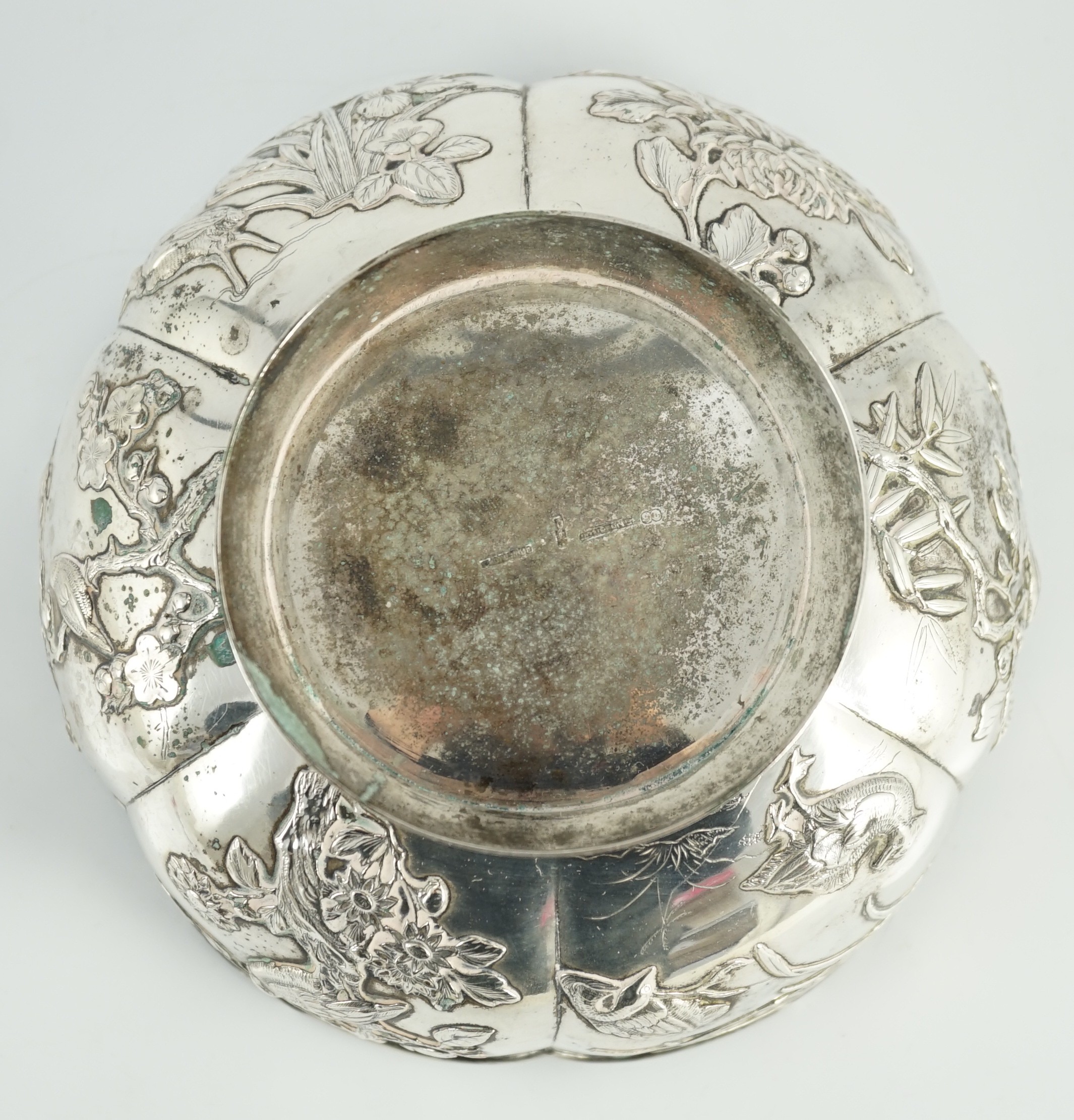 A late 19th century Chinese Export silver circular bowl, by Chong Woo, Hong Kong